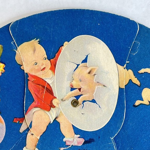 Vintage Tri Fold Advertising Cardboard Fan Boy With Circus Pigs Blue Folding - Picture 4 of 14